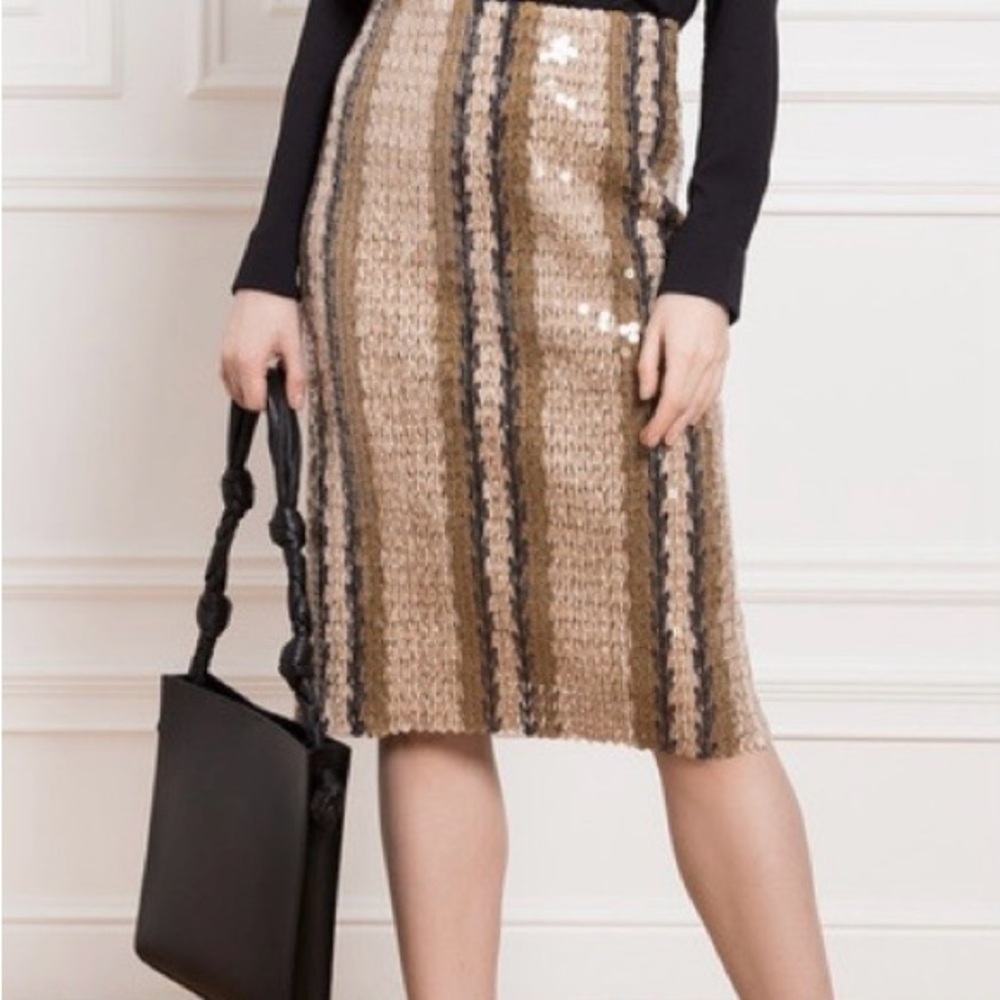 $4195 BRUNELLO CUCINELLI BOHEMIAN STRIPED KNIT PAILLETE MIDI SKIRT